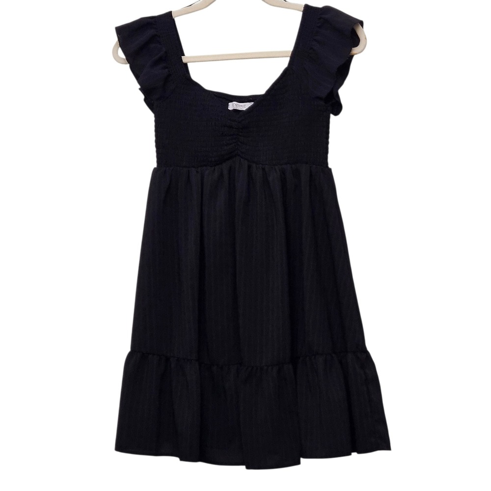 Rosemarine Black Smocked Babydoll Flutter Tiered Dress Italy Whimsigoth Skater S